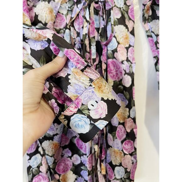 ART DEALER NWT Margot Ruched Floral Print Satin Wrap Mini Dress Size L - Picture 13 of 16